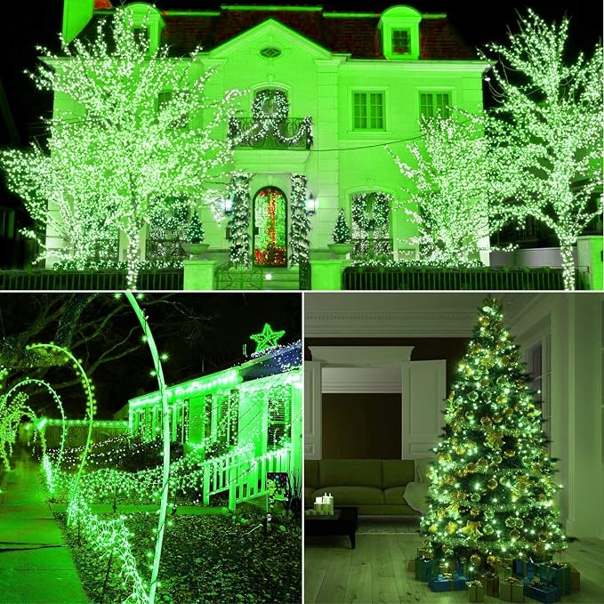 100 Counts Green LED Christmas Lights – 50ft 5mm Green Halloween Lights Outdoor Commercial Grade Waterproof, Indoor Christmas Tree Decorations, Green Wire Mini Green String Lights, UL, IP:65