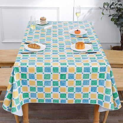 Walrus Heavy Duty Vinyl Tablecloth with Flannel Backing Waterproof Oil-Proof Plastic Table Cloth Stain-Resistant Wipeable Table Cover for Indoor and Outdoor (Stained Glass Checkered,54x54 Inch)