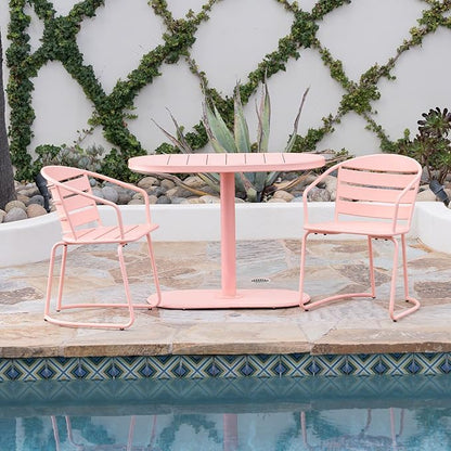 Christopher Knight Home Adley Outdoor Bistro Set, 3-Piece Bistro Table and Chair Set of 2, Patio Furniture Set with Iron Frame, Bistro Dining for Poolside Garden Cafeteria, Matte Coral