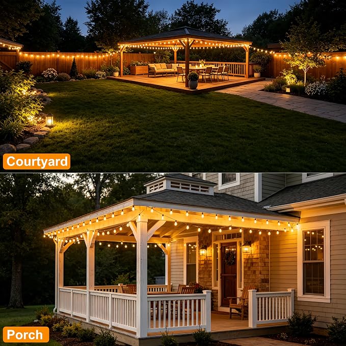 150FT Outdoor String Lights with Remote, Garden Patio Decor with 2500K Warm White, 75+3 LED Edison Bulbs, Support Timer Dimmable Waterproof Shatterproof for Yard Outside Porch Deck Backyard (24v)