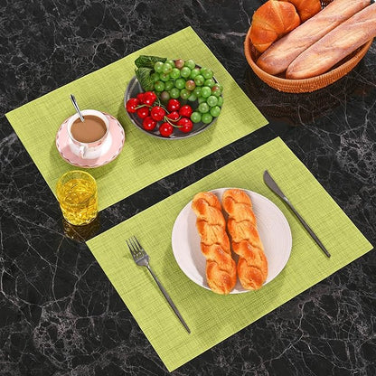 Zupro Placemats Set of 4 Washable Heat-Resistant Non Slip Braided Table Mats Woven PVC Vinyl Kitchen Dining Patio Table Place Mats for Dinner Parties BBQs Indoor and Ourdoor Use.18"x12"(Grass Green)