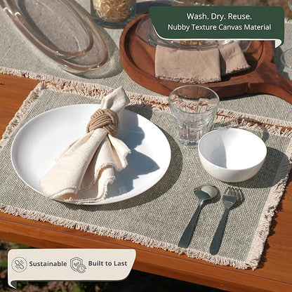 Hausattire Cotton Frayed Placemats Set of 4 Dining Table 13x19 Inch | Rustic Farmhouse Boho Washable Easter Placemat for Outdoor Parties BBQ's Wedding, Special Occasions, Nubby Cotton - Grey