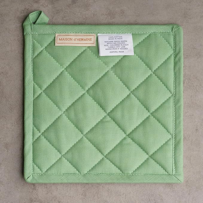 Maison d' Hermine Pot Holders 100% Cotton Heat Resistant Potholders 8" x 8" Hot Pads with Loop BBQ Cooking Baking Hotel Farmhouse Kitchen Handling Hot Pans Spring Summer(Pack of 1, Botanical Fresh)