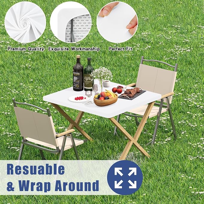 Moosfor Spandex Square Table Cloth, Elastic Fitted Tablecloths for Picnic, Stretch Washable Patio Table Cover for Outdoor, Camping, Banquet and Parties (White, 34"x34")