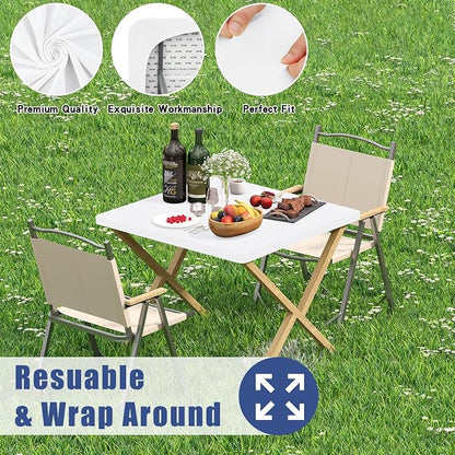Moosfor Spandex Square Table Cloth, Elastic Fitted Tablecloths for Picnic, Stretch Washable Patio Table Cover for Outdoor, Camping, Banquet and Parties (White, 34"x34")