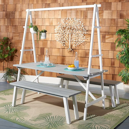 SAFAVIEH Outdoor Collection Willamy Ash Grey 3-Piece Dining Bench & Table Set