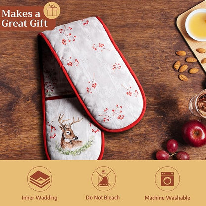 Maison d' Hermine Double Oven Mitts 100% Cotton Double Oven Glove (7"x35") | Heat Resistant BBQ Cooking Gloves with Loop Baking Kitchen Home Hotel Farmhouse Thanksgiving Christmas - Mountain Life