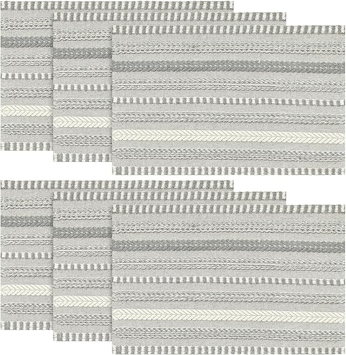 Artoid Mode Dark Grey Farmhouse Woven Braided Stripe Placemats Set of 6,12x18 Inch Seasonal Holiday Table Mats Party Kitchen Dining Decoration