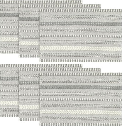 Artoid Mode Dark Grey Farmhouse Woven Braided Stripe Placemats Set of 6,12x18 Inch Seasonal Holiday Table Mats Party Kitchen Dining Decoration