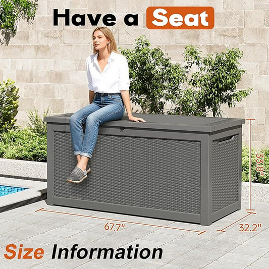 Outdoor Storage Box, Resin Deck Boxes Indoor and outdoor, Waterproof Storage Box Lockable Lid Grey,260 Gallon
