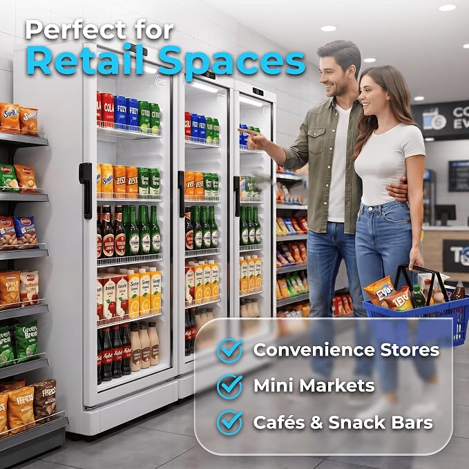 GRS Commercial Display Refrigerator, Glass Door Lock, Silver, 7.1 Cu. Ft