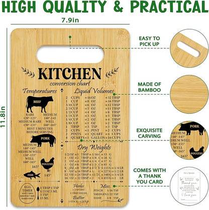 Unique Gifts for Women Mom, Kitchen Conversion Chart Bamboo Cutting Board, Charcuterie Board for Kitchen Decor, Cooking Gifts for Couple Neighbor Family Friends -16