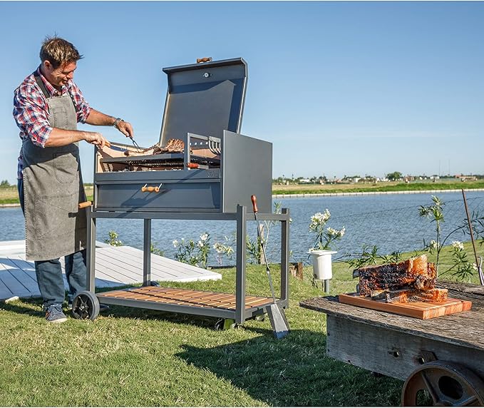 Nuke Delta02 Authentic Argentinian-Style Outdoor Cooking Charcoal Gaucho Santa Maria Grill, 40 Inch, Black