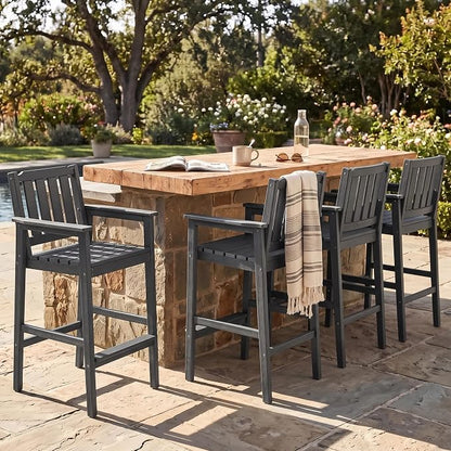 Garvee Outdoor Patio Bar Height Chair Set of 4, All-Weather HDPE Bar Height Barstools Widened Chair Set, Adirondack Chairs Set with Widened Armrests for Garden, Poolside, Bistro