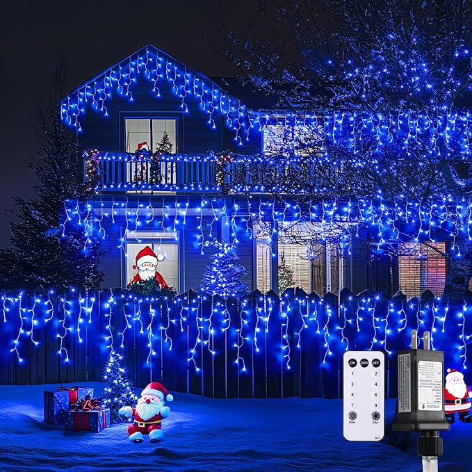 JMEXSUSS Blue Christmas Icicle Lights for Outside, 400 LED 38.8 FT | Connectable Icicle Lights Indoor Outdoor with 80 Drops, Christmas Lights with Remote Plug in for Fireplace Christmas Decor