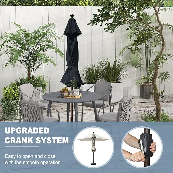EliteShade USA 10-Year-Non-Fading 10Ft Market Patio Umbrella, UPF 50+ UV Protection Performance Sun Umbrella, Heavy Duty Commercial Grade Outdoor Table Umbrella with Crank, Windproof Vented Top for Garden, Pool, Deck and Outdoor Playsets, No Tilt, Black