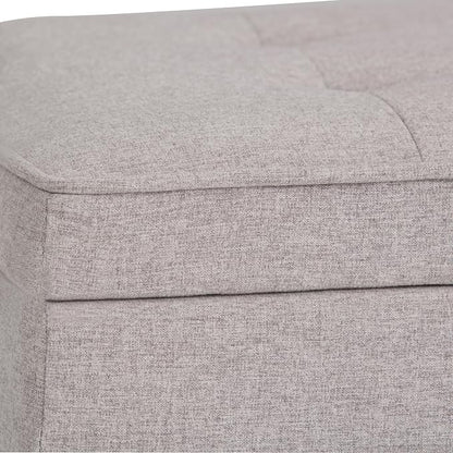 SIMPLIHOME Cosmopolitan Storage Ottoman Bench - 44 inch Wide Upholstered Linen Look Fabric Rectangle Storage Ottoman in Cloud Grey, Transitional Bench for Bedroom with Tufted Lift-Top and Open Shelf
