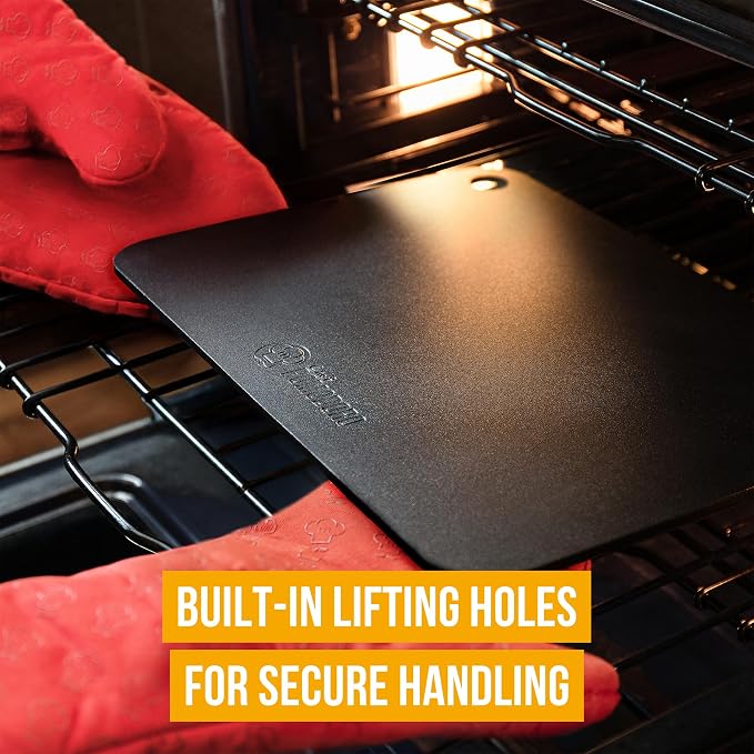 Chef Pomodoro Pizza Steel for Oven 14x12", 1/4" Thick, With Lifting Holes | Baking Steel For Oven, Grill, And Sourdough Bread Baking; Baking Stone For Oven Delivers Crispy, Restaurant-style Pizza Crust