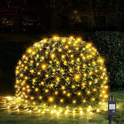 WBao Outdoor Christmas Lights, 360LED 11.5ft x 6.9ft Net Lights with 8 Modes, Timer, UL Certified, End to End Connectable, Waterproof for Lawn, Bushes, Trees Outdoor Christmas Decorations, Warm White