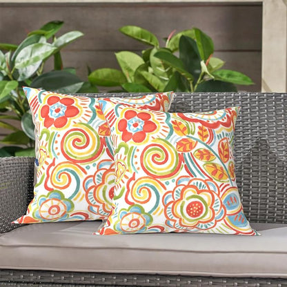 LVTXIII 2 Pack Outdoor Throw Pillow Covers for Patio Furniture, 16x16 Inch Square Pillow Case, Water-Repellent Cushion Covers for Garden, Porch, Sofa, Flower Multi
