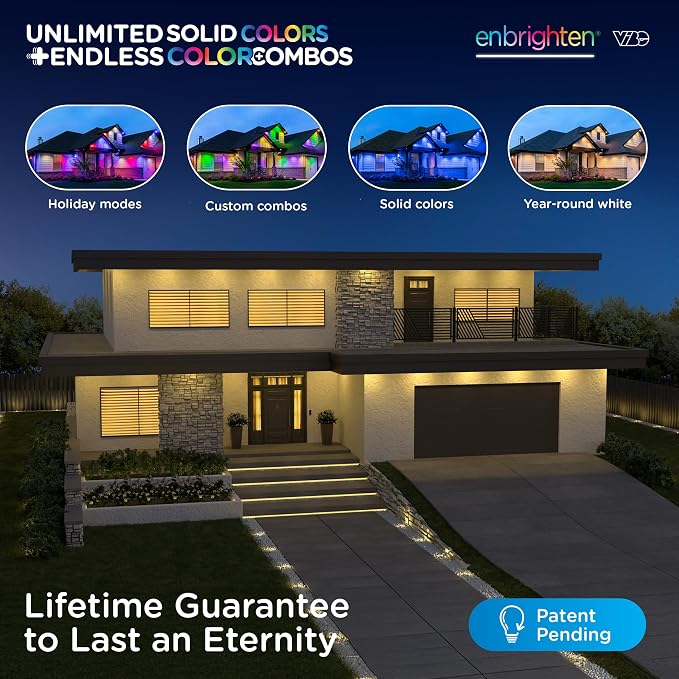 Enbrighten Accent Permanent Outdoor Lights, 50ft, 12 Lights, Smart | Black Cord, RGBWIC LEDs, Weatherproof, Cuttable, Link to 200ft, Christmas, App Control, Works with Alexa & Google Home