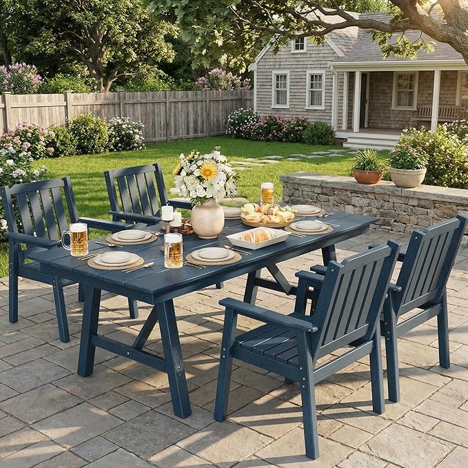 Garvee Outdoor Patio Dining Chairs Set of 4, Outdoor HDPE Garden Dining Chairs, Sturdy Frame, Waterproof, All-Weather for Backyard, Poolside, Porch, Deck, Navy Blue