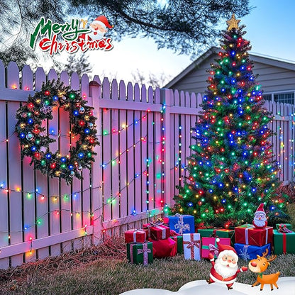JMEXSUSS 600 LED Solar Christmas Lights Outdoor, 206.7 ft Multi Colored Christmas Lights Outdoor Waterproof, 8 Modes Solar String Light for Outside Garden Yard Patio Tree Xmas Decorations