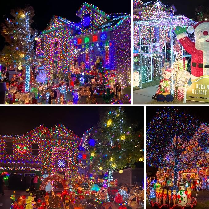Dazzle Bright 2 Pack Total 400LED 132FT Multi-Colored Christmas Solar String Outdoor Lights, Solar Powered with 8 Modes Waterproof Fairy Lights for Bedroom Patio Garden Tree Party Yard Decoration