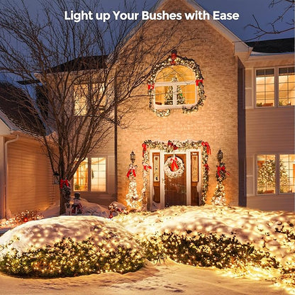 WBao Christmas Lights Outdoor, 200LED 8.4ft x 5.2ft Christmas Net Lights with 8 Modes, Timer, End to End Connectable, Waterproof LED Net Lights for Lawn, Bushes, Trees Xmas Decorations, Warm White