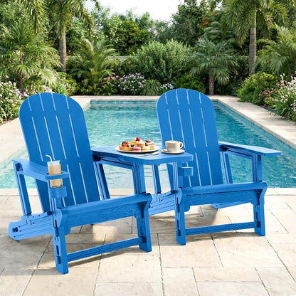 Shintenchi Adirondack Chairs Set of 2,HDPE Adirondack Chairs w/Removable Tablelop & Umbrella Hole,All-Weather Wooden Textured Plastic Outdoor Chairs w/Cup Holders for Garden Backyard Pool,Blue
