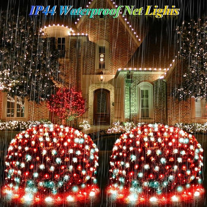 Lovelite Christmas Net Lights Red & White, 14.8ft x 5ft 300LED Mesh Lights Outdoor Green Wire 8 Modes Timer, Waterproof Connectable String Lights for Bushes Xmas Tree Garden Holiday Party Decor