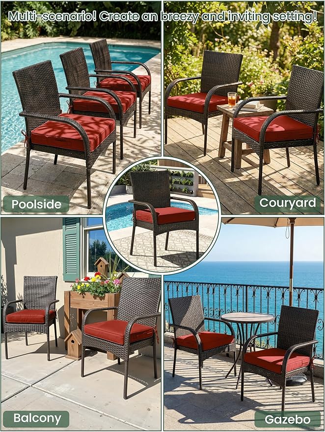 Outdoor Chair Cushion 22 x 22 x 4 Inches Patio Furniture Outdoor Waterproof Seat Cushion, Patio Chair Cushion with Handles and Ties, Square Dining Chair Cushion Set of 2, Terra Red