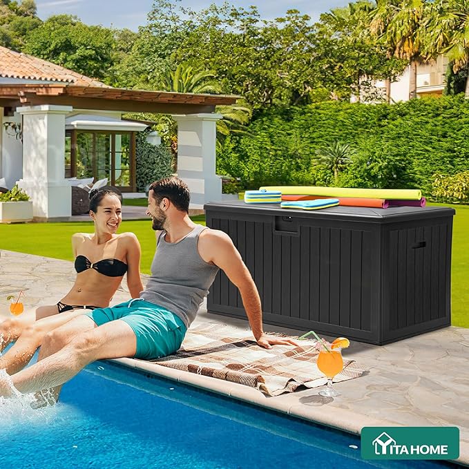 YITAHOME 180 Gallon Large Deck Box with Side Handles, Outdoor Double-Wall Storage for Patio Furniture Cushions, Garden Pool Accessories, Waterproof & Lockable