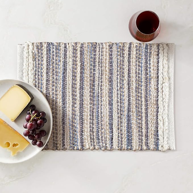 Hausattire Woven Placemats Set of 4 - Blue, Jute Boho Rectangle Table Mats for Kitchen Dining Coffee Table | Heat Resistant Farmhouse Boho Placemat for Wedding, Restaurants |13x19 Inches