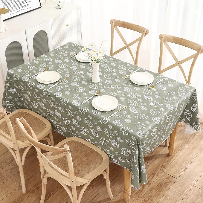 Walrus Heavy Duty Vinyl Tablecloth with Flannel Backing Waterproof Oil-Proof Plastic Table Cloth Stain-Resistant Wipeable Rectangle or Square Table Cover for Indoor and Outdoor (Leaf, 52X70 Inch)