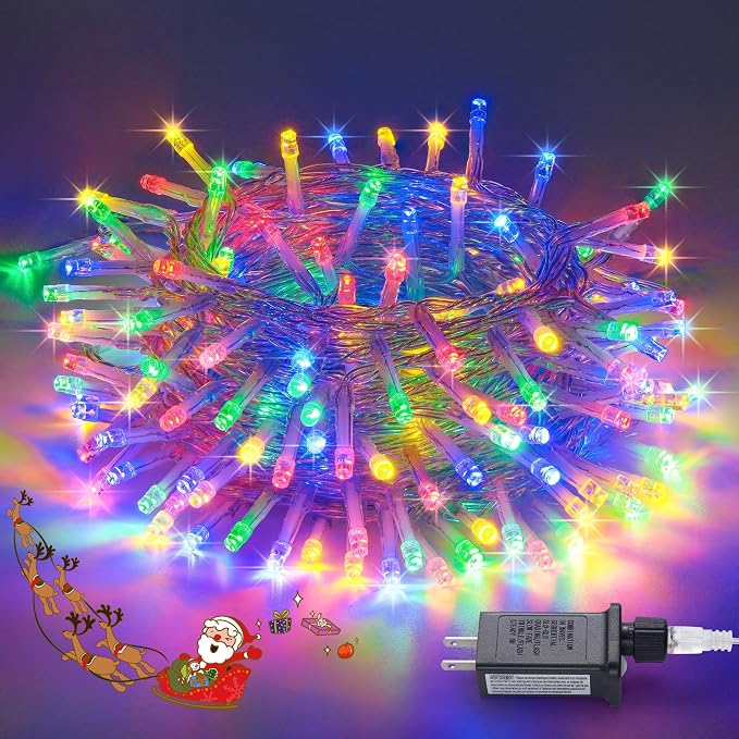 JMEXSUSS 200 LED Multicolor Christmas Tree Lights Outdoor Indoor Clear Wire | 66ft Christmas Lights Plug in, Colorful String Lights Plug in for Bedroom Fireplace Tree Room Party Xmas Decor,Connectable