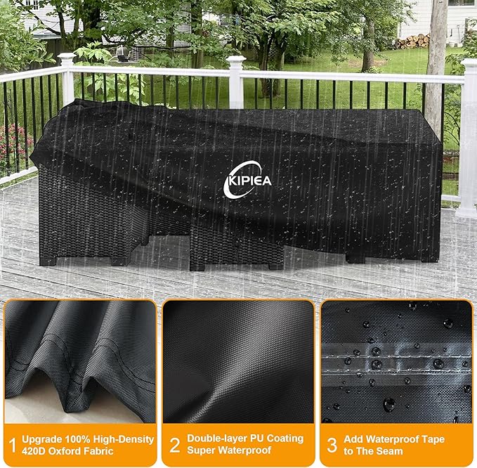 Kipiea Patio Furniture Covers Waterproof Winter, Heavy-Duty Outdoor Furniture Set Covers for Table Chairs, Anti-UV, No Tears or Fading (65" L x 42" W x 28" H)