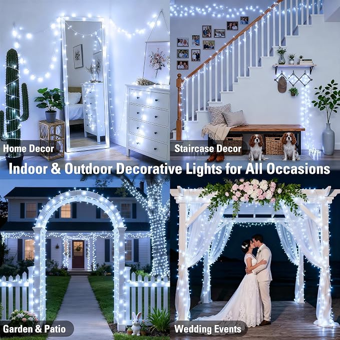 JMEXSUSS 168FT 600 LED White Christmas Lights Outdoor with Remote String Lights Indoor Plug in Cool White Twinkle String Light for Tree Room Party Wedding Decorations