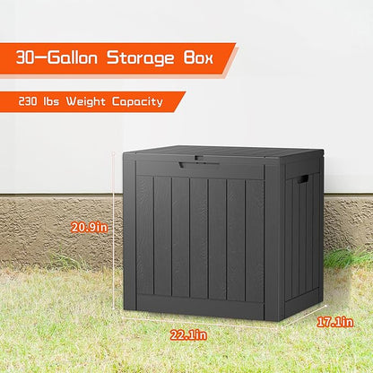 PatioZen 30 Gallon Deck Box,Resin Outdoor Storage Box with Lockable for Patio Furniture, Garden Tools Waterproof Outside Storage Box, Black