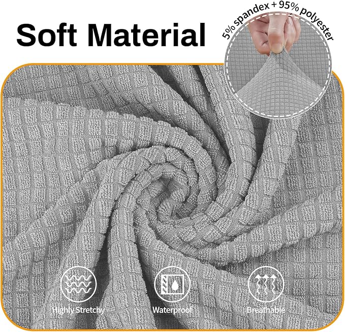 Asnomy Stretch Couch Covers for Sofa Washable, 3 Cushion Couch,Silver | 1-Piece Sofa Covers(78"-94") 3-Seater Furniture Protector Soft Jacquard,Non-Slip Elastic Bottom For Dogs & Kids