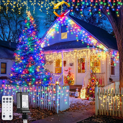 JMEXSUSS Color Changing Icicle Lights for Outside, 11 Modes 400 LED | Christmas Icicle Lights with 80 Drops, Warm White to Multicolor Icicle Lights for Christmas Eaves Party Decorations