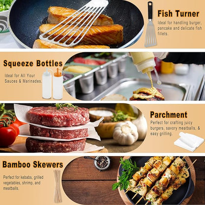 238PCS Premium Griddle Accessories Kit, Griddle Tools for Flat Top Grill with Enlarged Spatulas, Burger Press, Basting Cover & Storage Bag, Flat Top Grill Accessories for Outdoor Barbecue