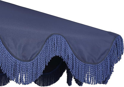 JONATHAN Y UMB1001 Collins 9 ft. Classic Cottage Tassel Market Patio Umbrella with Auto-Tilt, Crank, Wind Vent and UV Protection