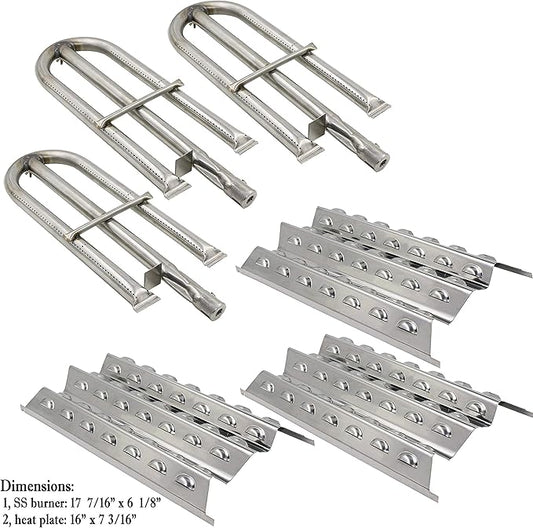 Hisencn Replacement Parts for Perfect Flame 3019L, 3019LNG Gas Grill Models Stainless Steel Replacement Grill Parts SS Burner & SS Heat Plate Repair Kit