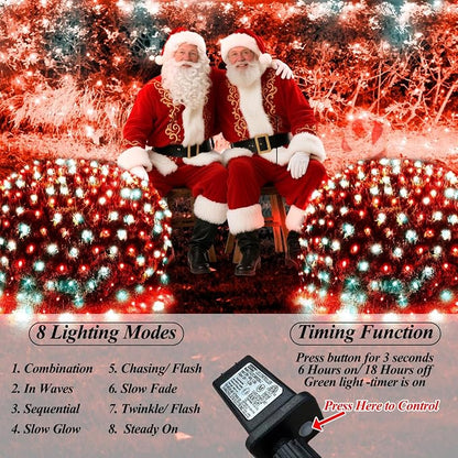 Lovelite Red White Net Lights Christmas Decorations, 21ft x 5ft 360LED Mesh Lights Outdoor Green Wire 8 Modes Timer, Waterproof Connectable String Lights for Bushes Xmas Tree Garden Holiday Party