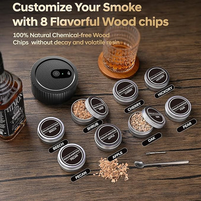 Electric Whiskey Smoker Kit, Old Fashioned Bourbon Drink Cocktail Smoking Kit with 8 Flavors Wood Chips, Anniversary Birthday Gifts Christmas for Men Father Whiskey Lovers (NO Butane Needed)