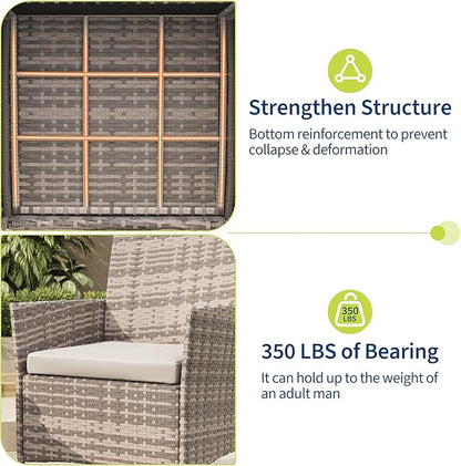 3-Piece Outdoor Furniture Set, PE Rattan Wicker Chairs with Soft Cushions & Tempered Glass Coffee Table - All-Weather Patio Set for Garden, Backyard, Porch, Poolside (Gray/Light Gray)