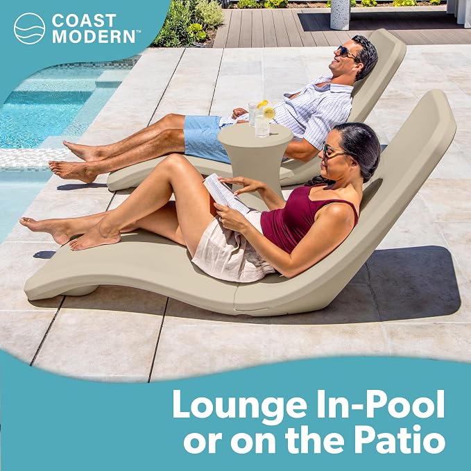 Coast Modern in Pool Lounge Chair - Waterproof & Weighted Chaise Lounger - Outdoor Pool Furniture for Patio or in Baja Shelf - Sand