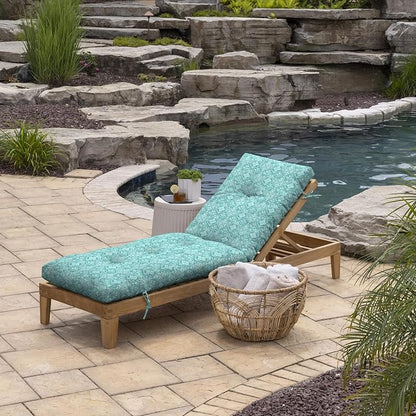 Arden Outdoor Tufted Chaise Cushion, 22x76, Turquoise Medallion | Plush Comfort, Modern Tuft, Lounge Cushion, Rain-Proof, Fade Resistant, Mold and Mildew Resistant