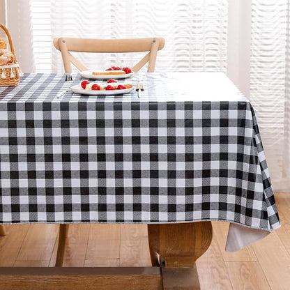 Heavy Duty Vinyl Tablecloth with Flannel Backing Waterproof Oil-Proof Plastic Table Cloth Stain-Resistant Wipeable Rectangle or Square Table Cover for Indoor and Outdoor (Black Checkered, 52x70 Inch)